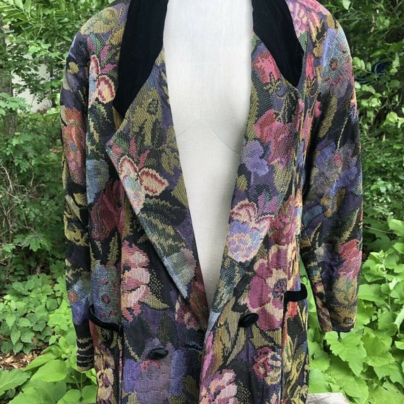 Vtg Oversized Floral Tapestry Blazer Women's 6 Coat Velvet Collar 90's 80's - Picture 3 of 8